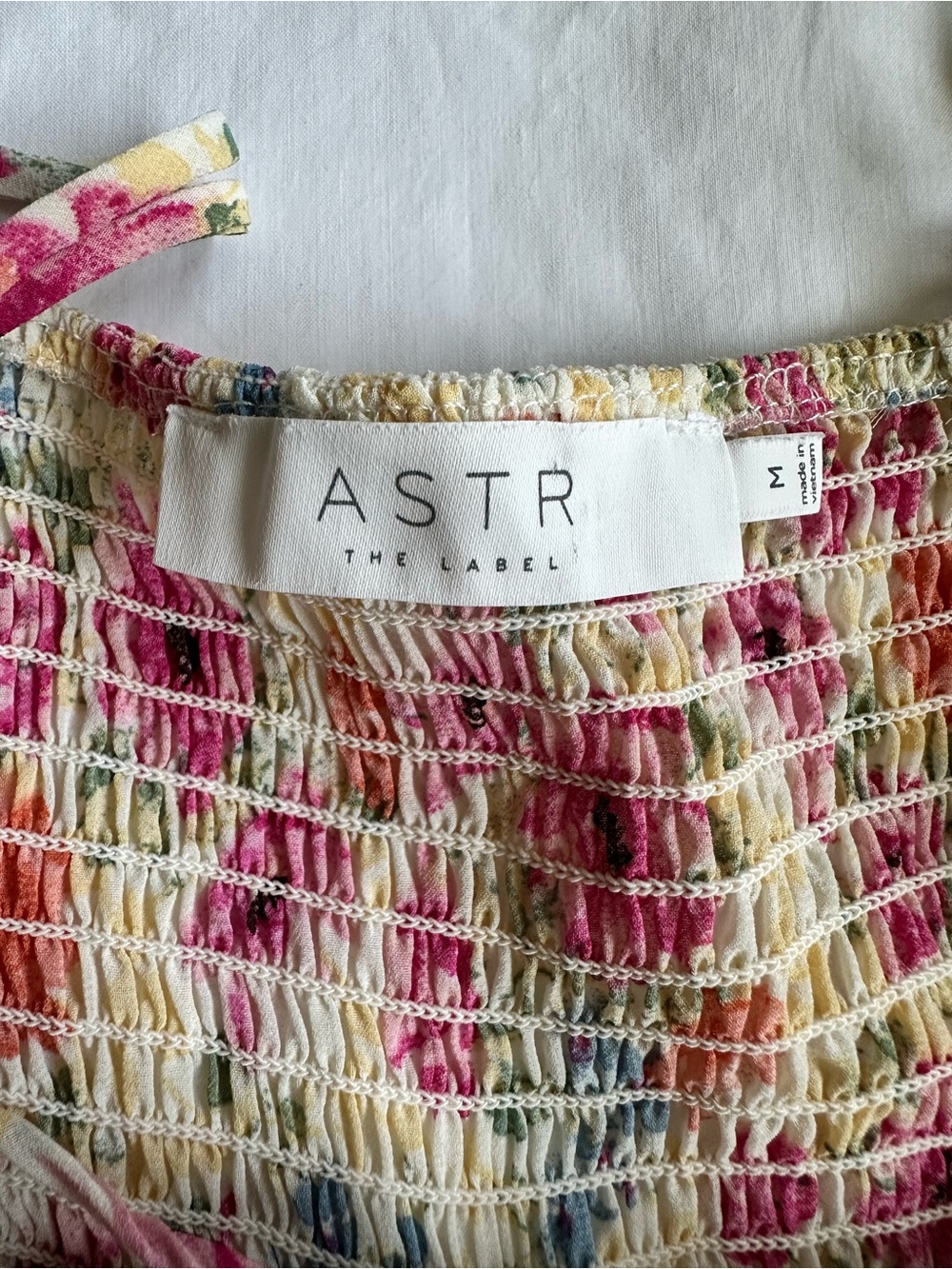 ASTR The Label Floral Ruched Flounce Mini Slip Dress -Cream Pink Blue Multicolor - Picture 11 of 14